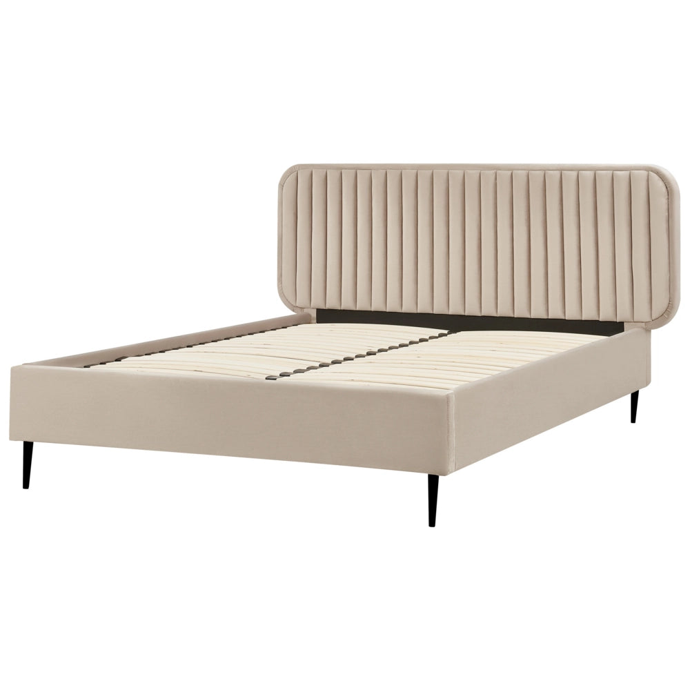 Letto matrimoniale UE tortora Rivestimento in velluto 140 x 200 cm Telaio Poggiatesta Gambe in metallo Design moderno Camera da letto