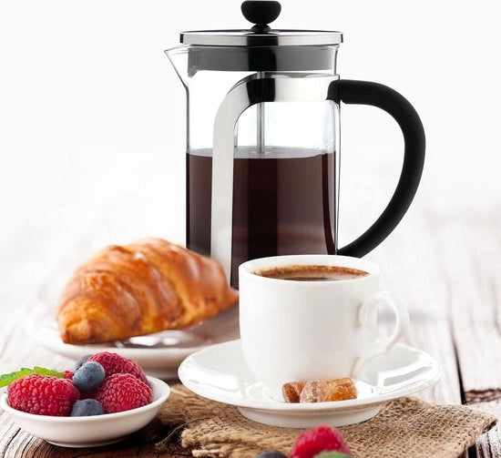 Filtro in Filo di Acciaio Inox per Cafetière con Parafuoco in Vetro e Maniglia in Acciaio Inox, Capacità 1000ml