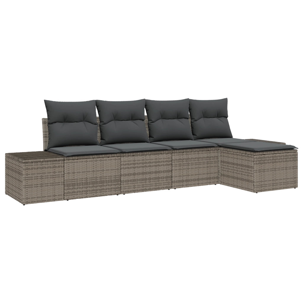 Set Divano da Giardino 5 Pezzi con Cuscini Grigio in Rattan
