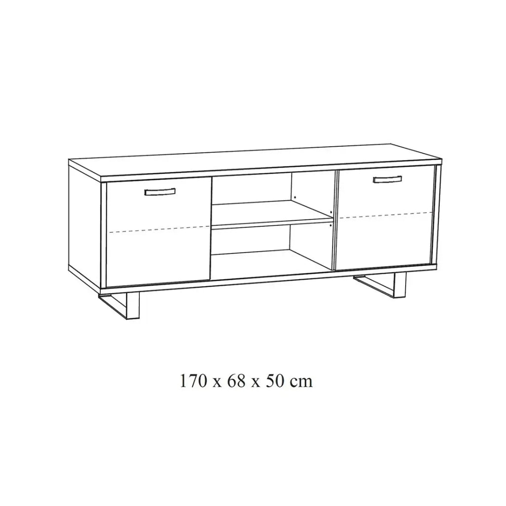 Mobile TV NEWTON – Rovere chiaro con 2 porte, 2 cassetti e vani – L170 x H68 x P50 cm