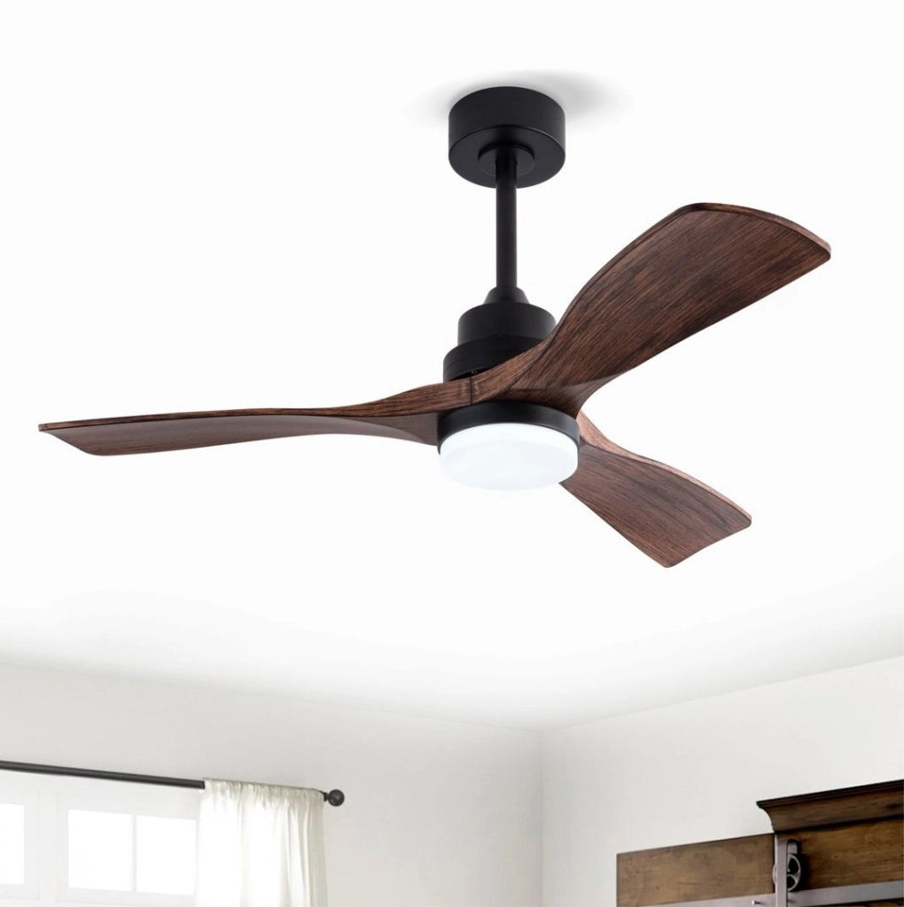 Ventilatore da soffitto 42 pollici con luce LED e telecomando; nero e noce scuro in ABS