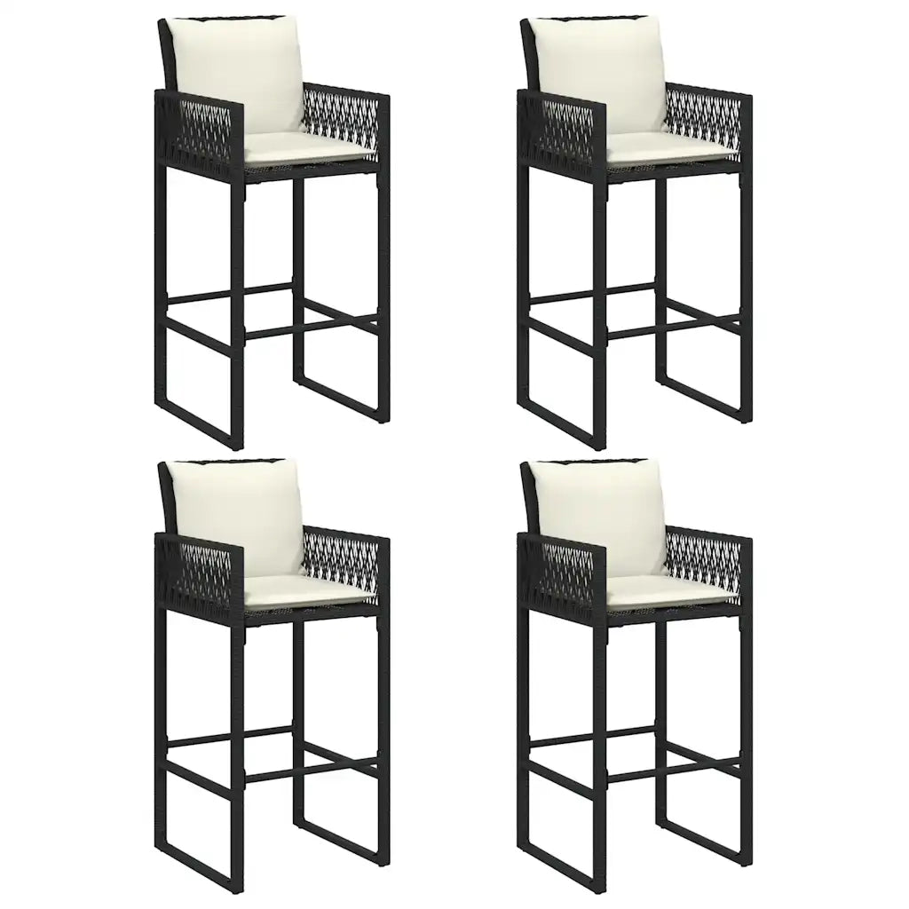 vidaXL Set Bar da Giardino 5 pz con Cuscini Nero in Polyrattan Acacia