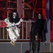 Decorazione di Halloween - Sfere luminose pendenti con occhi illuminati - 90 cm scheletri oscillanti - Decorazione esterna - Fantasmi bianco-neri in volo - Giardino terrazza prato