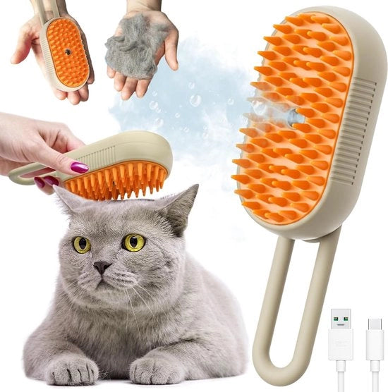 Spazzola a Vapore per Gatti - 3 in 1 - Lunga e Corta - Spazzola a Vapore per Gatti - Spazzola a Vapore per Gatti - Spazzola a Vapore per Gatti - Lunghezza del Cavo: 1,5 m - Temperatura Massima: 120°C - Potenza: 200W - Consumo Elettrico: 1000W