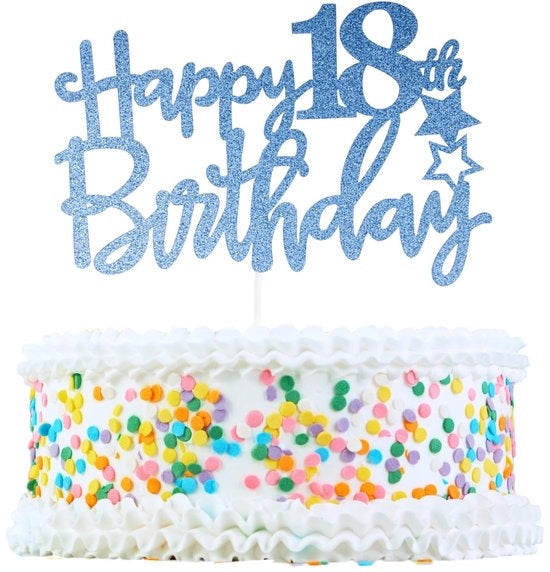 Decorazione per torta da 18° compleanno - Set di decorazioni per torta - Sicuro per alimenti - Sostenibile - Blu - Dimensioni ideali 15 x 10,5 cm