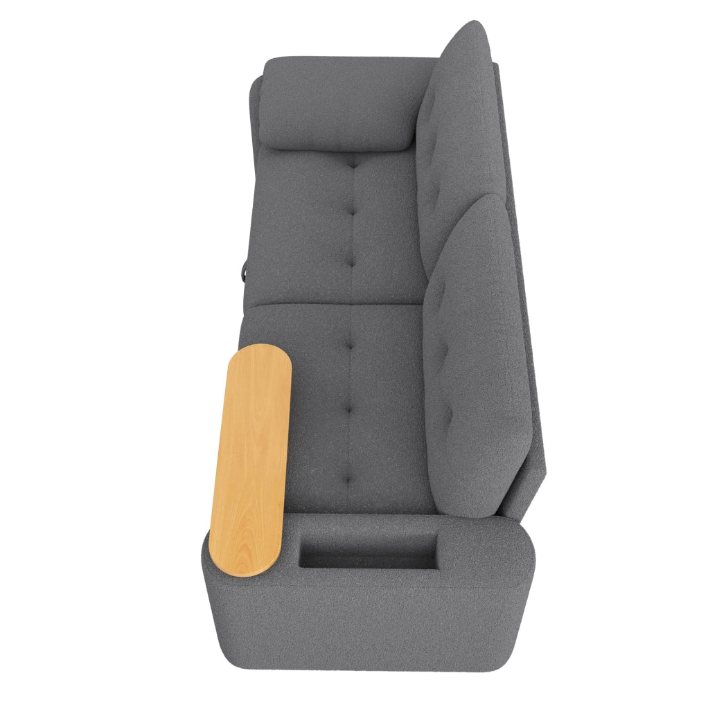 Divano modulare in teddy grigio con contenitore e tavolino
