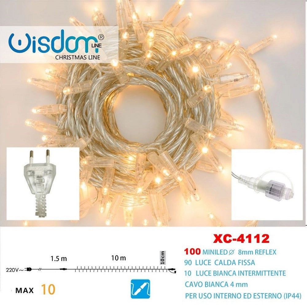 Trade Shop - Catena Luminosa 100 Luci Led Lucciole Caldo Fisso + Bianco Intermittente Xc-4112 -
