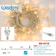 Trade Shop - Catena Luminosa 100 Luci Led Lucciole Caldo Fisso + Bianco Intermittente Xc-4112 -