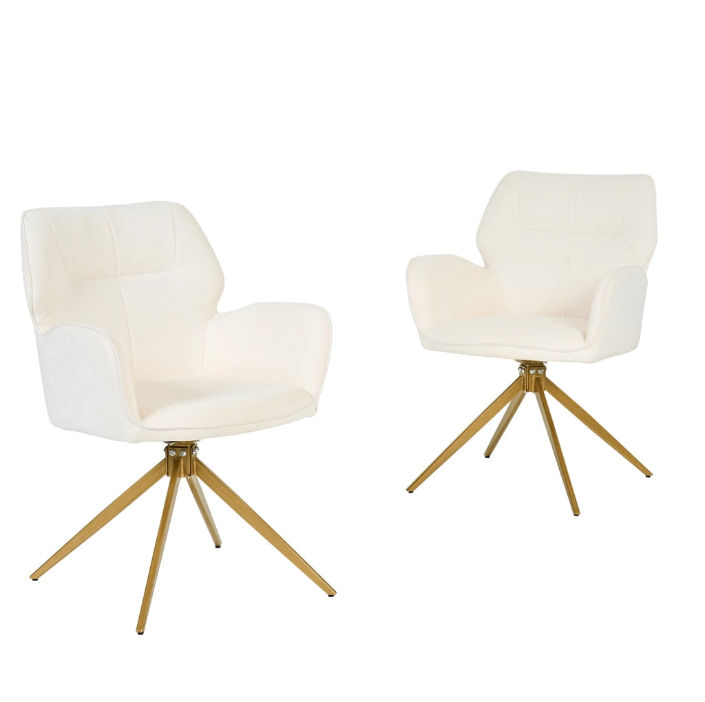 Set di 2 sedie girevoli 60.0x56.0x59.0 cm con schienale e braccioli in chenille e metallo crema