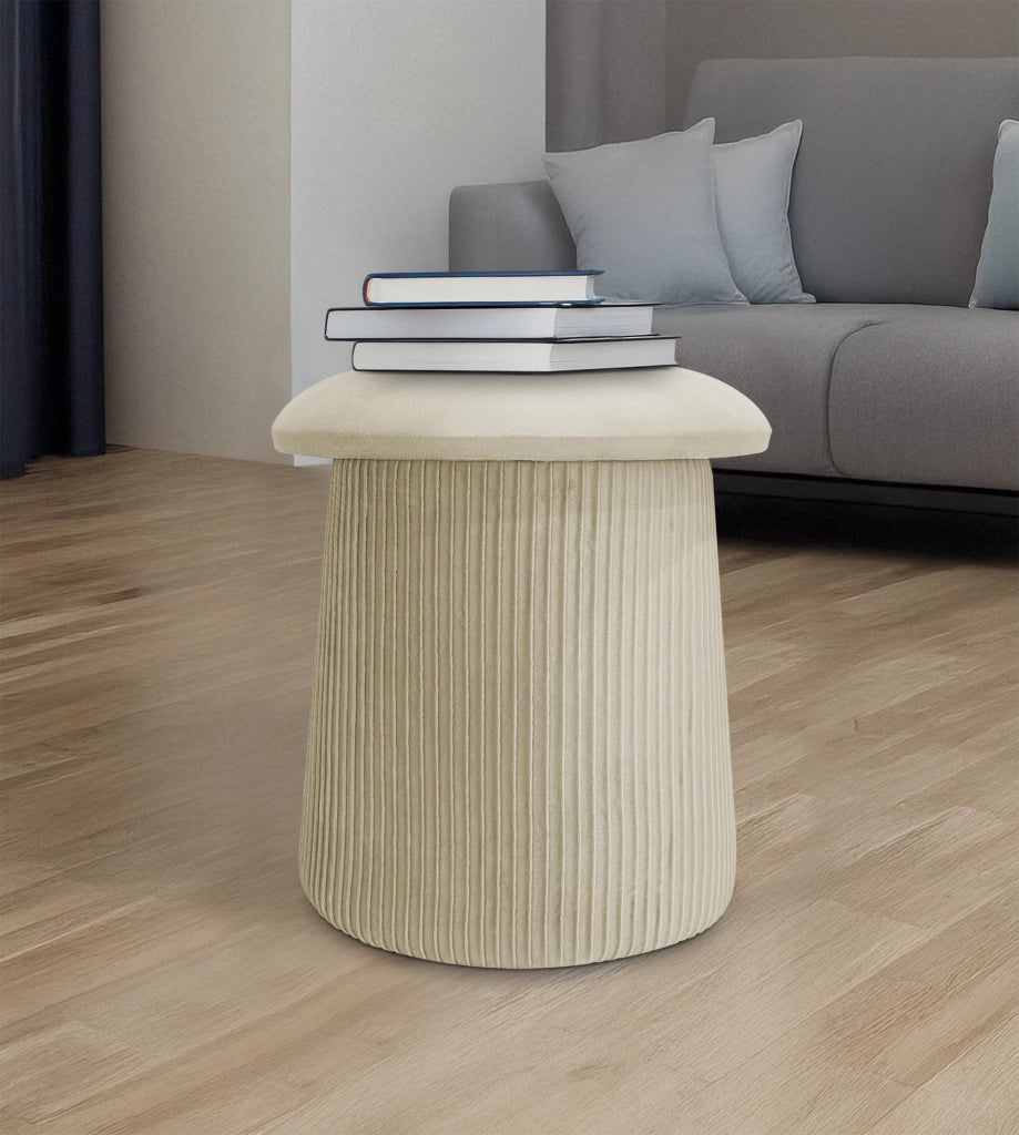 Pouf Contenitore in Velluto a Forma di Fungo – Poggiapiedi e Seduta Moderna 38x44 cm, Design Elegante Disponibile in 4 Colori Beige