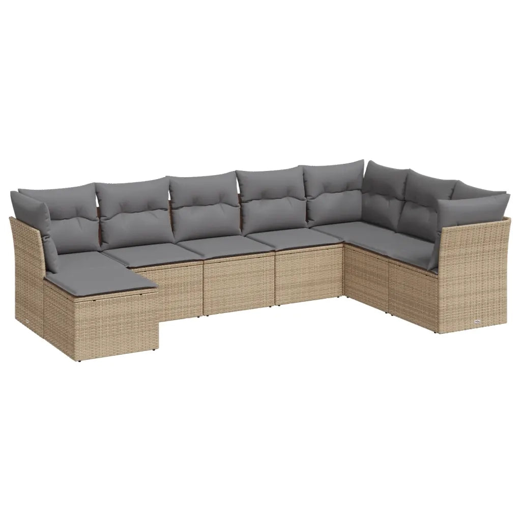 Set Divano da Giardino 8 pz con Cuscini Beige in Polyrattan 3249888