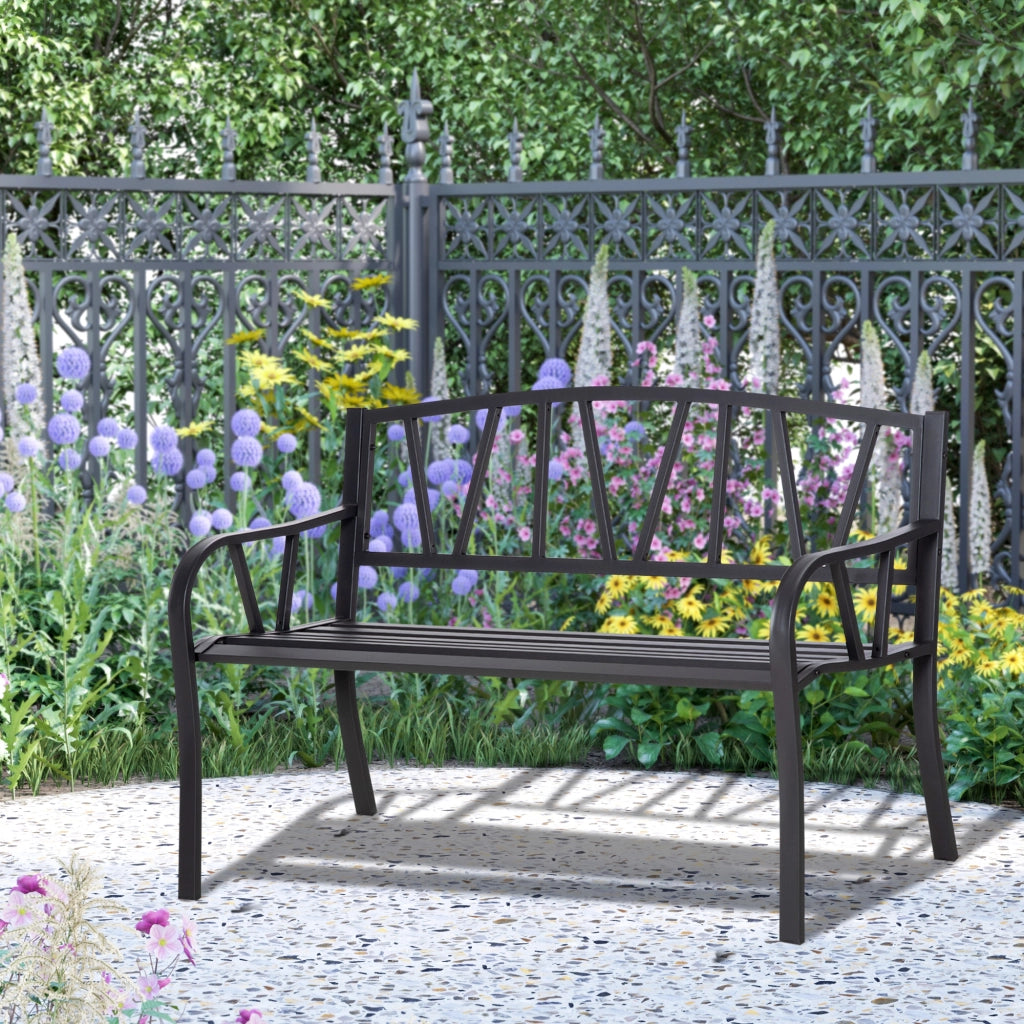 Panchina da Giardino in Metallo ¨C zephmum ¨C Nero, 2 Posti, 128x56x86cm