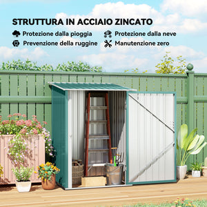 Casetta Box da Giardino Porta Attrezzi 100x103x160 cm in Acciaio Galvanizzato Verde