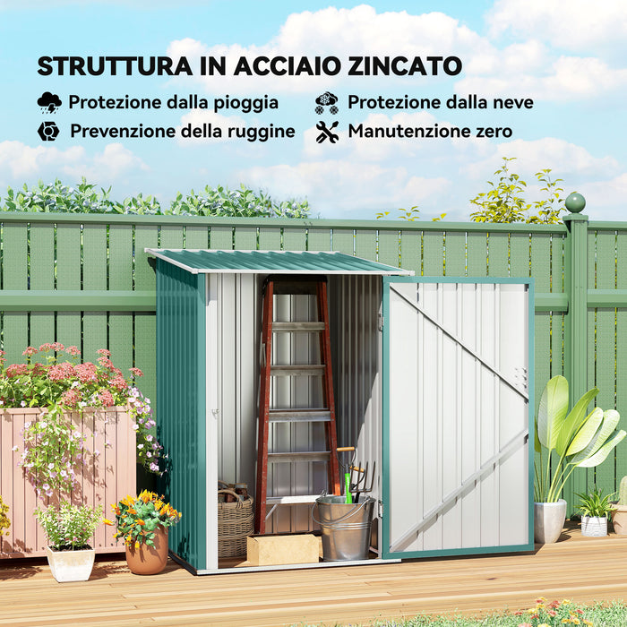 Casetta Box da Giardino Porta Attrezzi 100x103x160 cm in Acciaio Galvanizzato Verde