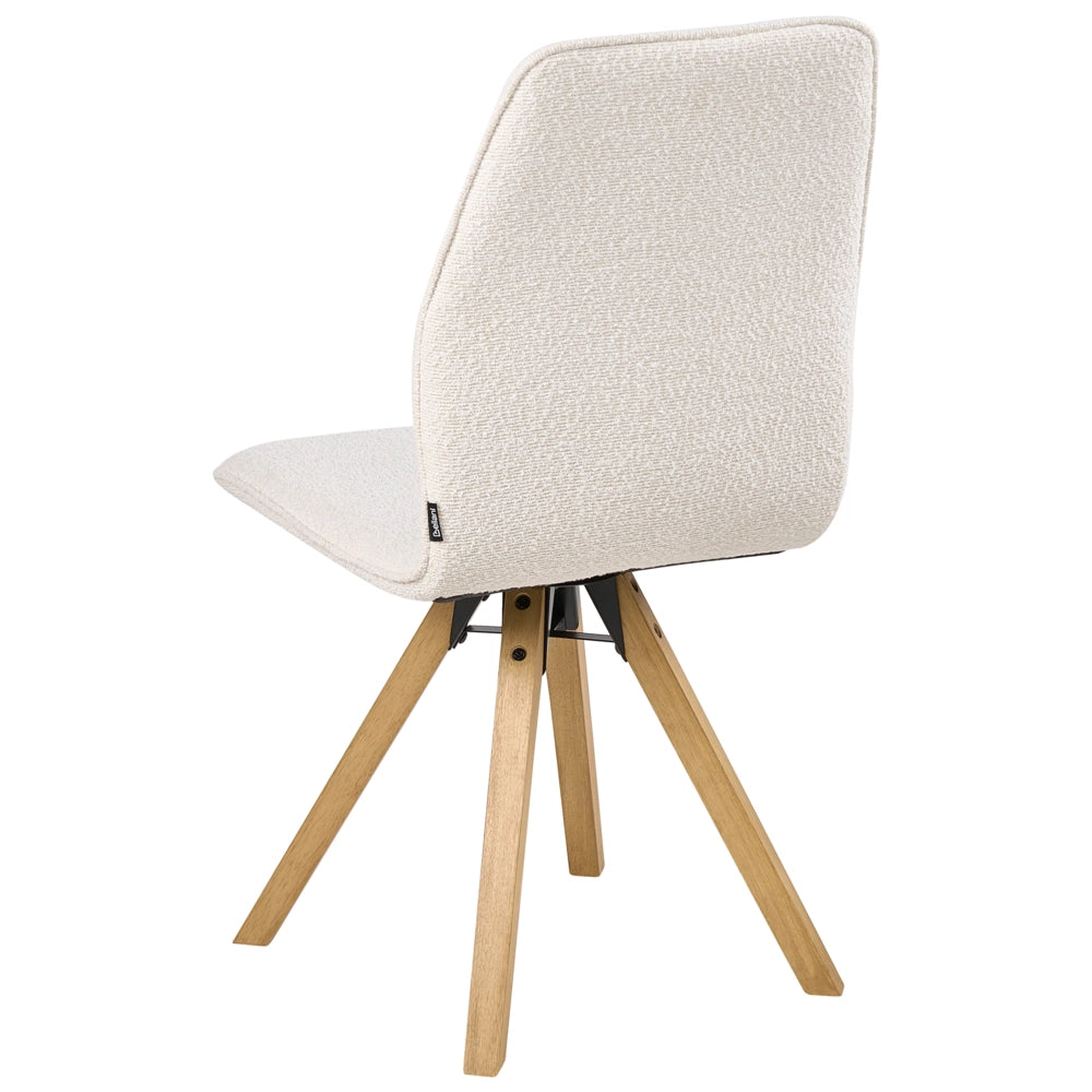 Set di 2 sedie girevoli Boucle per sala da pranzo Rivestimento in tessuto bianco sporco Base con gambe in legno girevoli in metallo