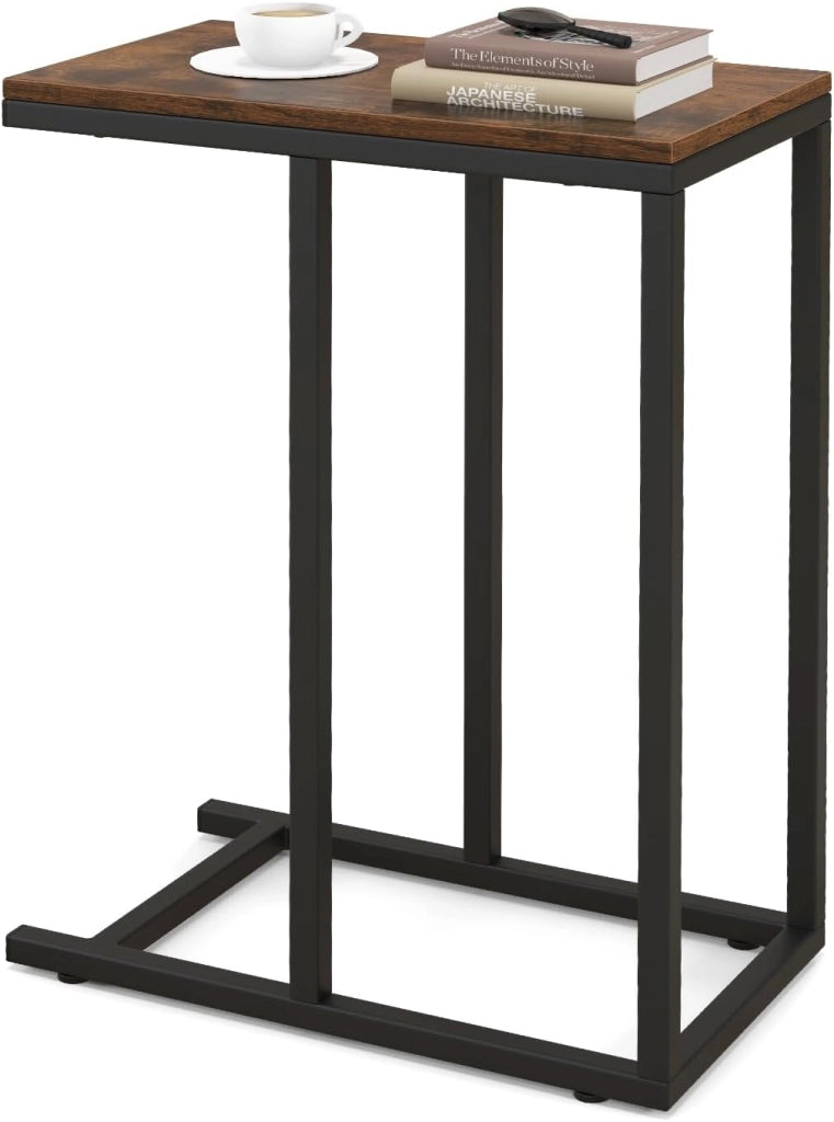 Tavolino a Forma di C per Divano e Letto, Tavolino Basso con Struttura in Metallo, Tavolino da Salotto e Camera da Letto, 45,5 x 25,5 x 64 cm (Marrone)
