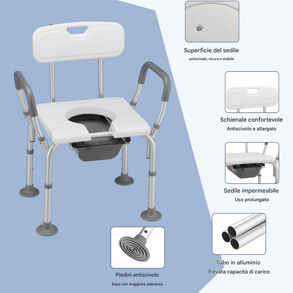 Sedia Sgabello WC Bagno in Alluminio per Anziani e Disabili Altezza Regolabile