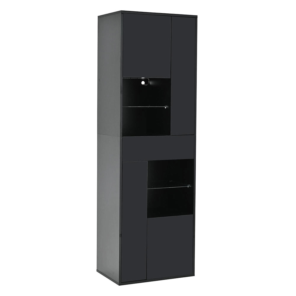 Vetrina esposizione 55x38x170 cm con LED - Xylo - 1 cassetto, 4 ante vetrate, design brillante, nero