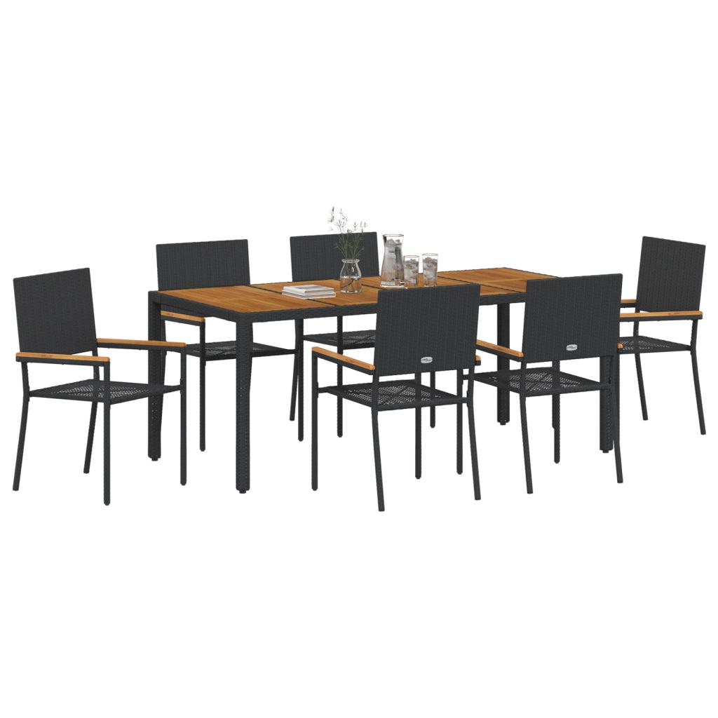 Set da pranzo da giardino  da 7 pezzi in polyrattan nero