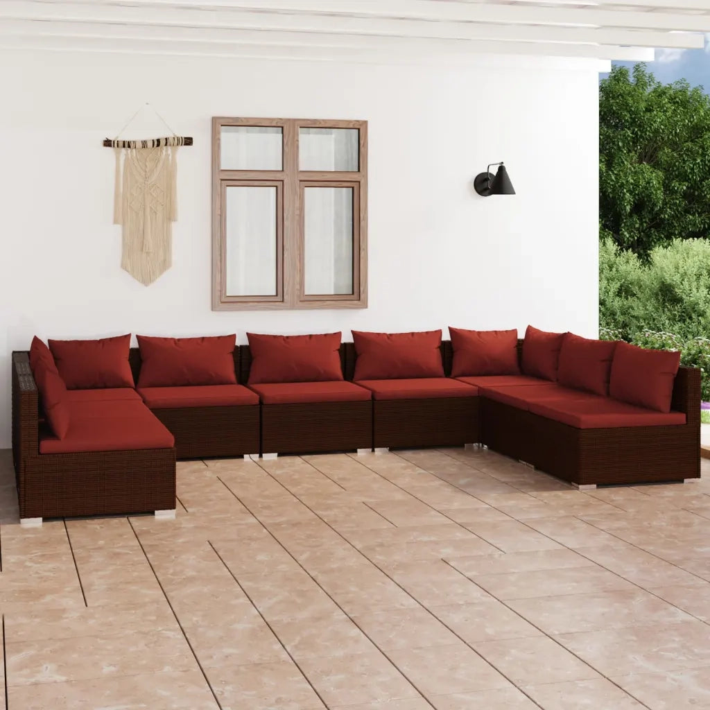 Set Divani da Giardino 9 pz con Cuscini in Polyrattan Marrone cod mxl 35076