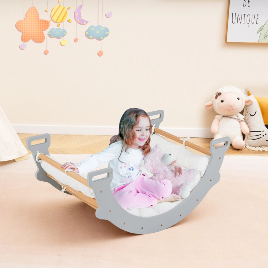 Arco di arrampicata a doppia faccia per bambini di 1+ anni, Dondolo ad arco 2 in 1 con morbido cuscino, Grigio-Arrampicate e scivoli