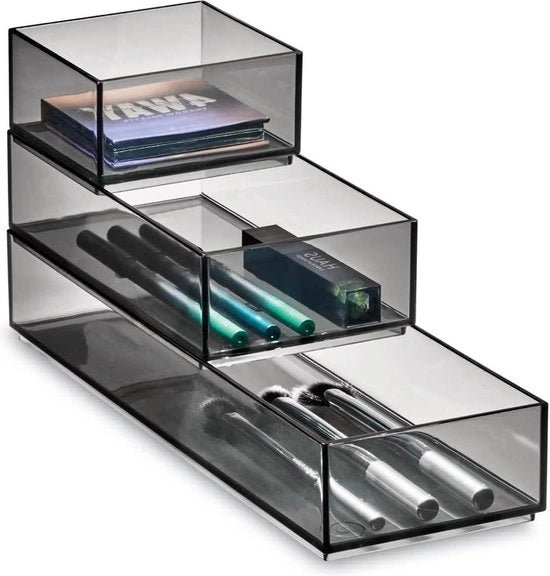 Organizzatore di trucco a scomparsa e scorrimento per tavolo da trucco - Grigio RPET - Senza metallo - iDesign