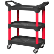 Carrello Portautensili 81x43x96 cm Nero in Plastica a 3 Livelli con 4 Ruote e Portata 68 kg