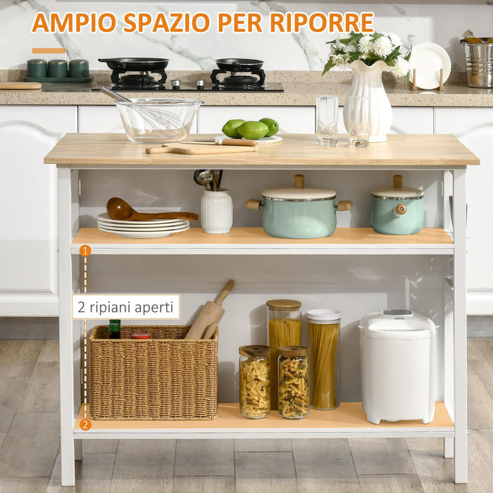 Isola Cucina Pieghevole 120x76x91,5 cm in Legno  e Acciaio Bianco