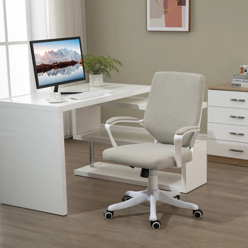 Sedia da ufficio ergonomica beige con supporto lombare