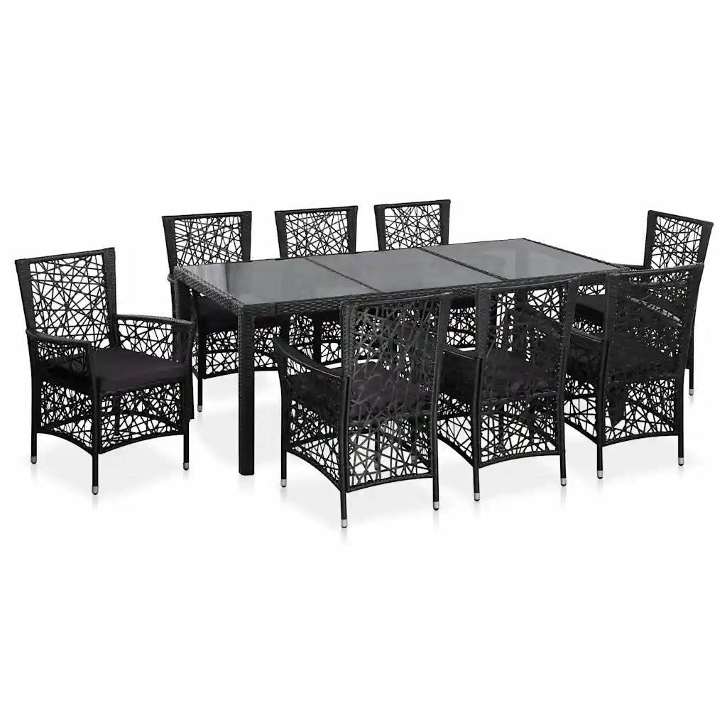 Set da Pranzo da Giardino 9 pz in Polyrattan Nero 44086