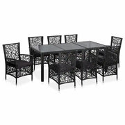 Set da Pranzo da Giardino 9 pz in Polyrattan Nero 44086