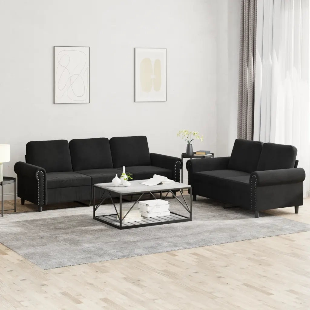 Set di Divani 2 pz con Cuscini Nero in Vellutocod mxl 83149