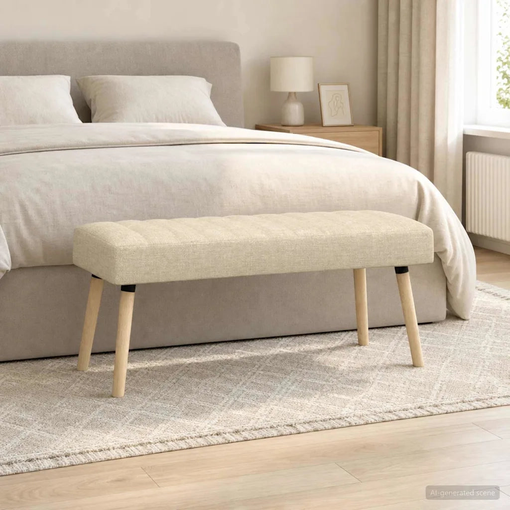 Panchina trapuntata a canale Crema 110 x 40 x 46 cm Tessuto 42038494