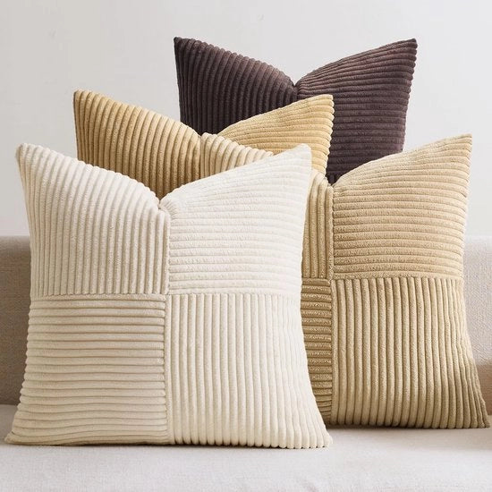 Set di cuscini di patchwork a corduroy da 40 x 40 cm - Cuscini decorativi - Chiusura senza cuciture - Piuma soffice e duratura - Copricuscino