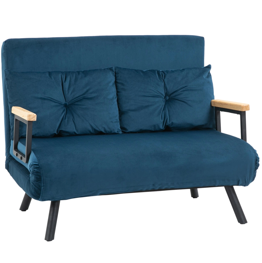 Poltrona letto pieghevole in velluto blu con schienale reclinabile