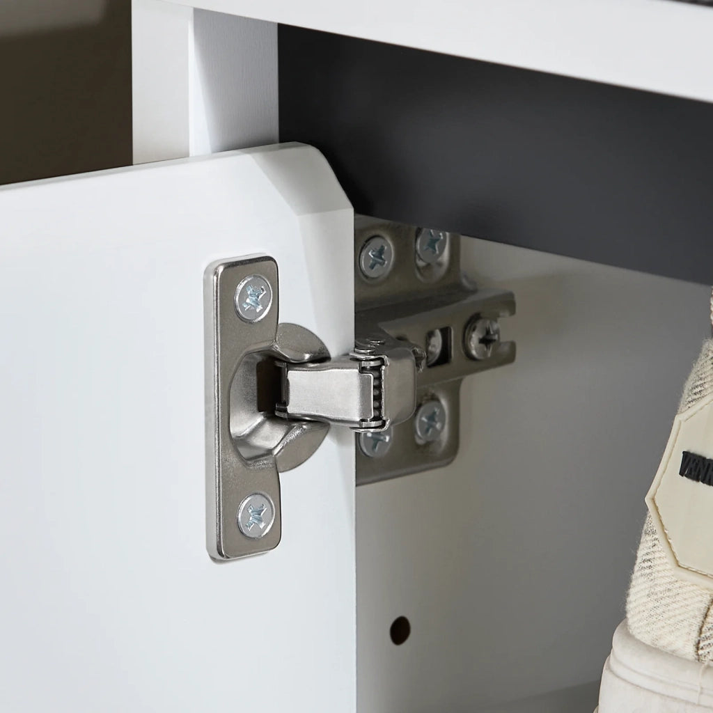 Scarpiera con 2 ante e 2 cassetti, Panca con vano portaoggetti, Panca ingresso, Scarpiera con sedile, Bianco 110x35x42cm FSR176-W