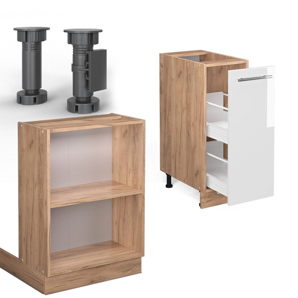 Isola cucina Fame-Line Bianco lucido/Rovere dorato 90 cm con cassetto, senza piano di lavoro Vicco
