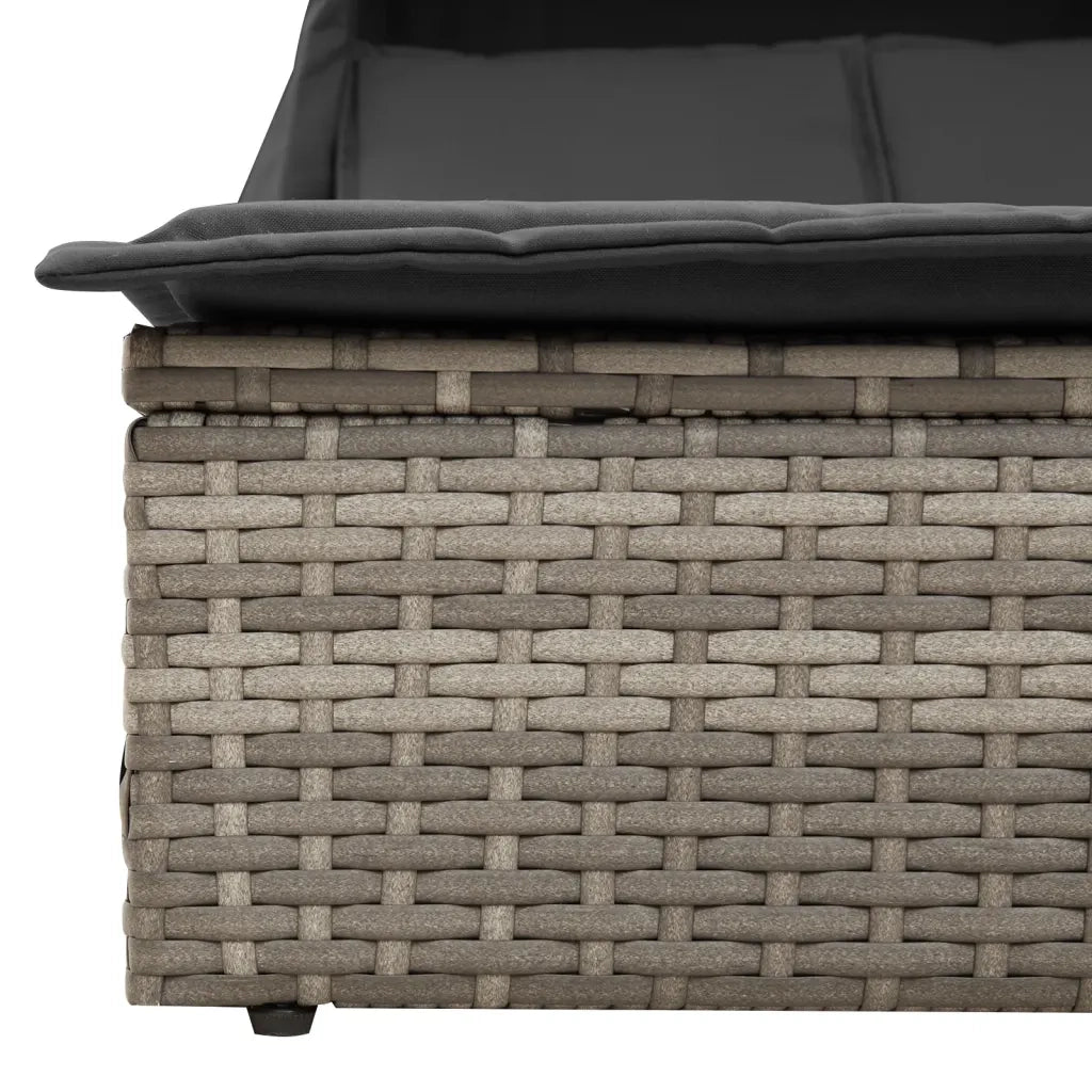 Sdraio da giardino | Lettino Doppio con Baldacchino e Cuscini Grigio in Polyrattan