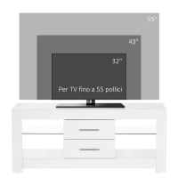 Mobile Porta TV da 55" con Luci LED a 12 Colori e Telecomando, Legno e Vetro 120x40x50cm, Bianco