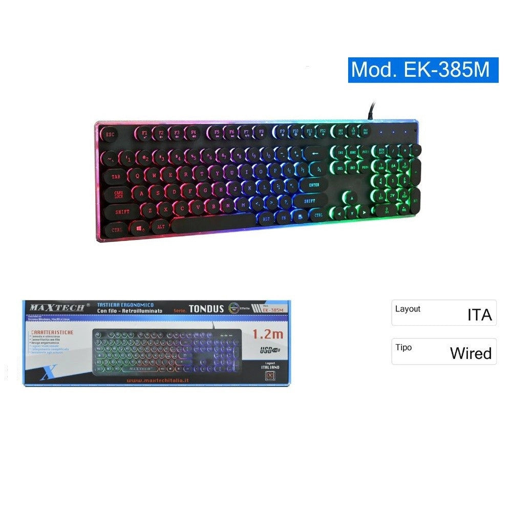 Trade Shop - Tastiera Con Filo Rgb Retroilluminata Tasti Rotondi Usb Layout Italiano Ek-385m -