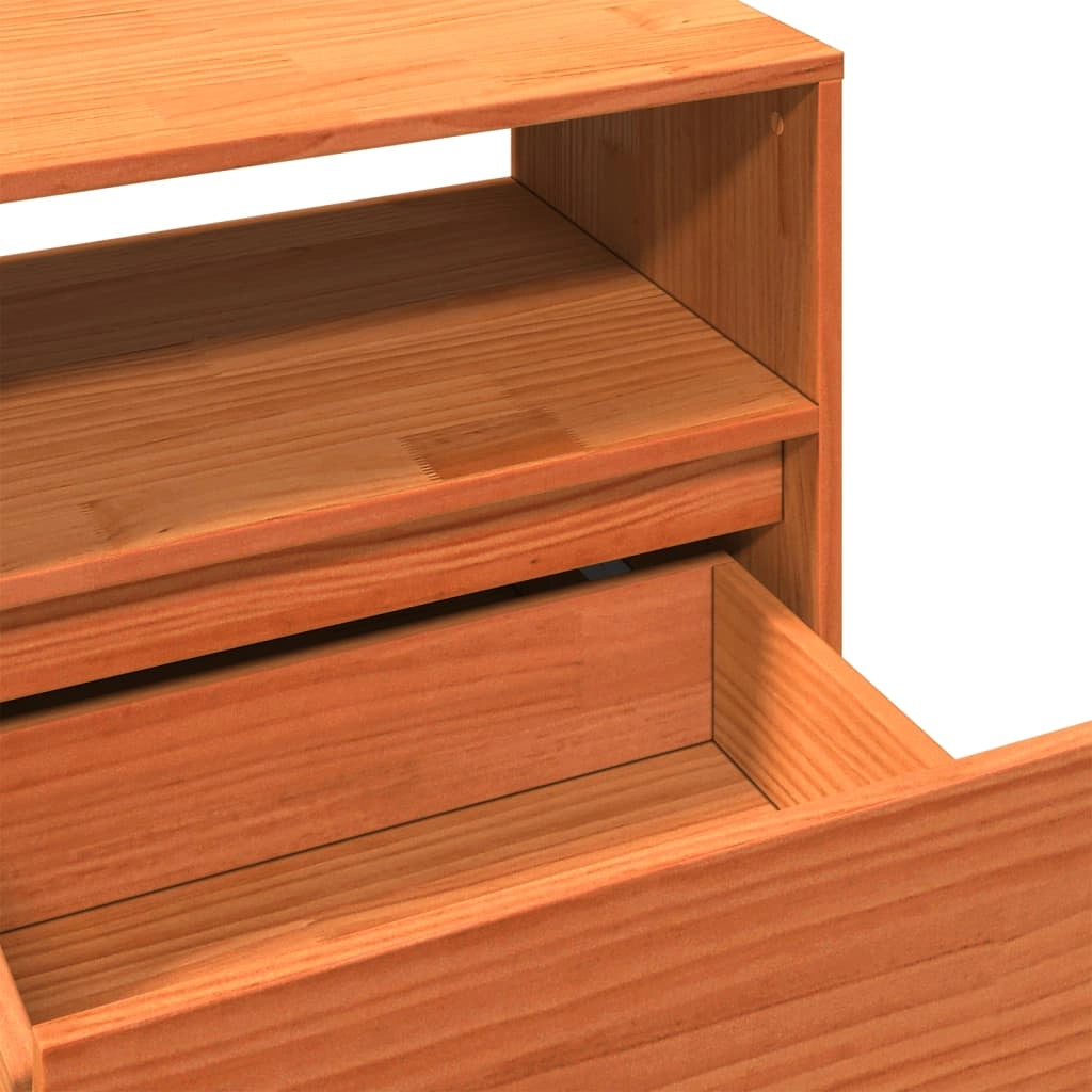 Mobile TV multimediale mensola TV mobile TV sala da pranzo soggiorno camera da letto finitura a cera 140 x 37 x 50 cm legno massello di pino marrone 02_0027561