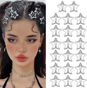 20 pezzi di spille per capelli a forma di stella argentata, stile Y2K, anni 2000, spille antiscivolo per ragazze e donne, 3 cm