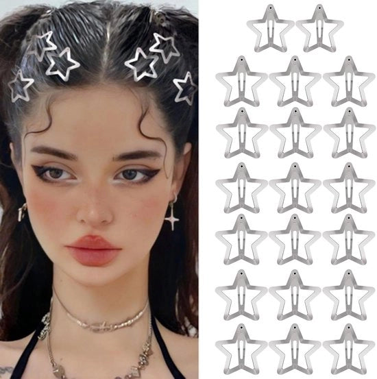 20 pezzi di spille per capelli a forma di stella argentata, stile Y2K, anni 2000, spille antiscivolo per ragazze e donne, 3 cm