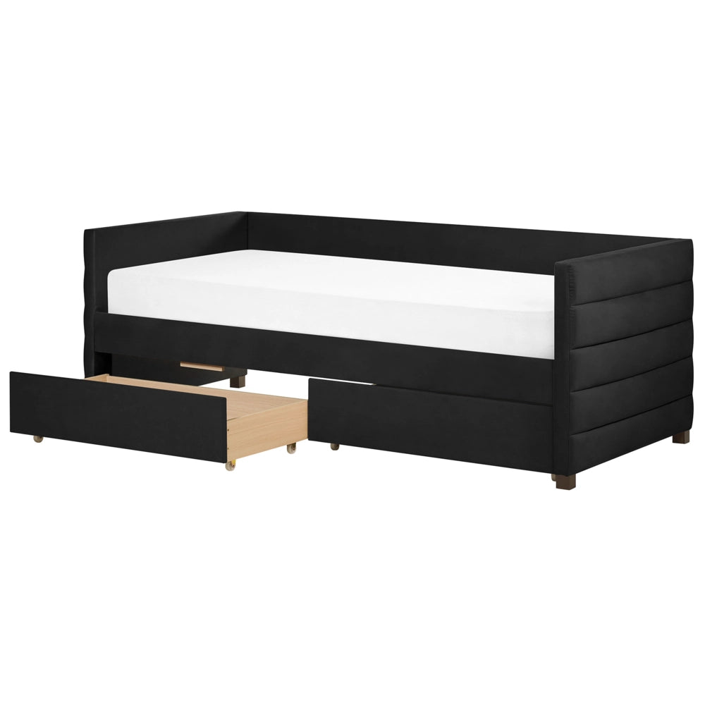 Letto con contenitore con cassetti in velluto nero 90 x 200 cm stanzetta design elegante