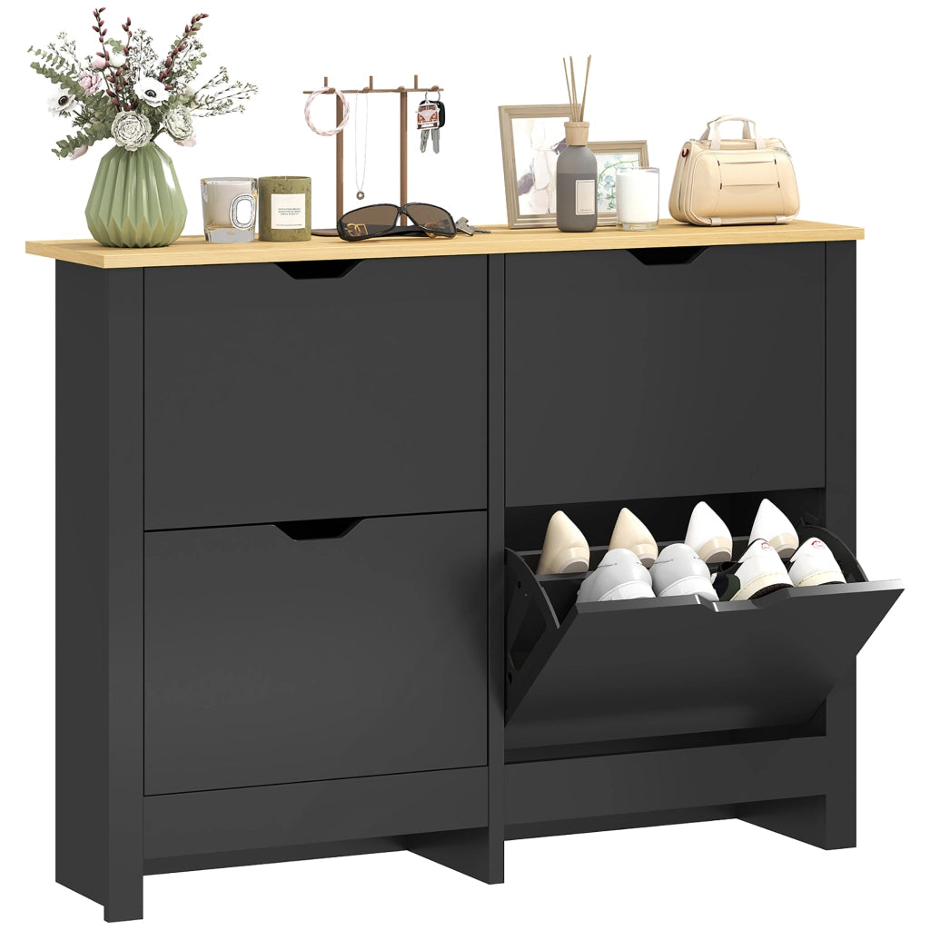 Scarpiera con cassetti e ripiani regolabili ¨C zephmum ¨C nero e legno naturale 60x30x100