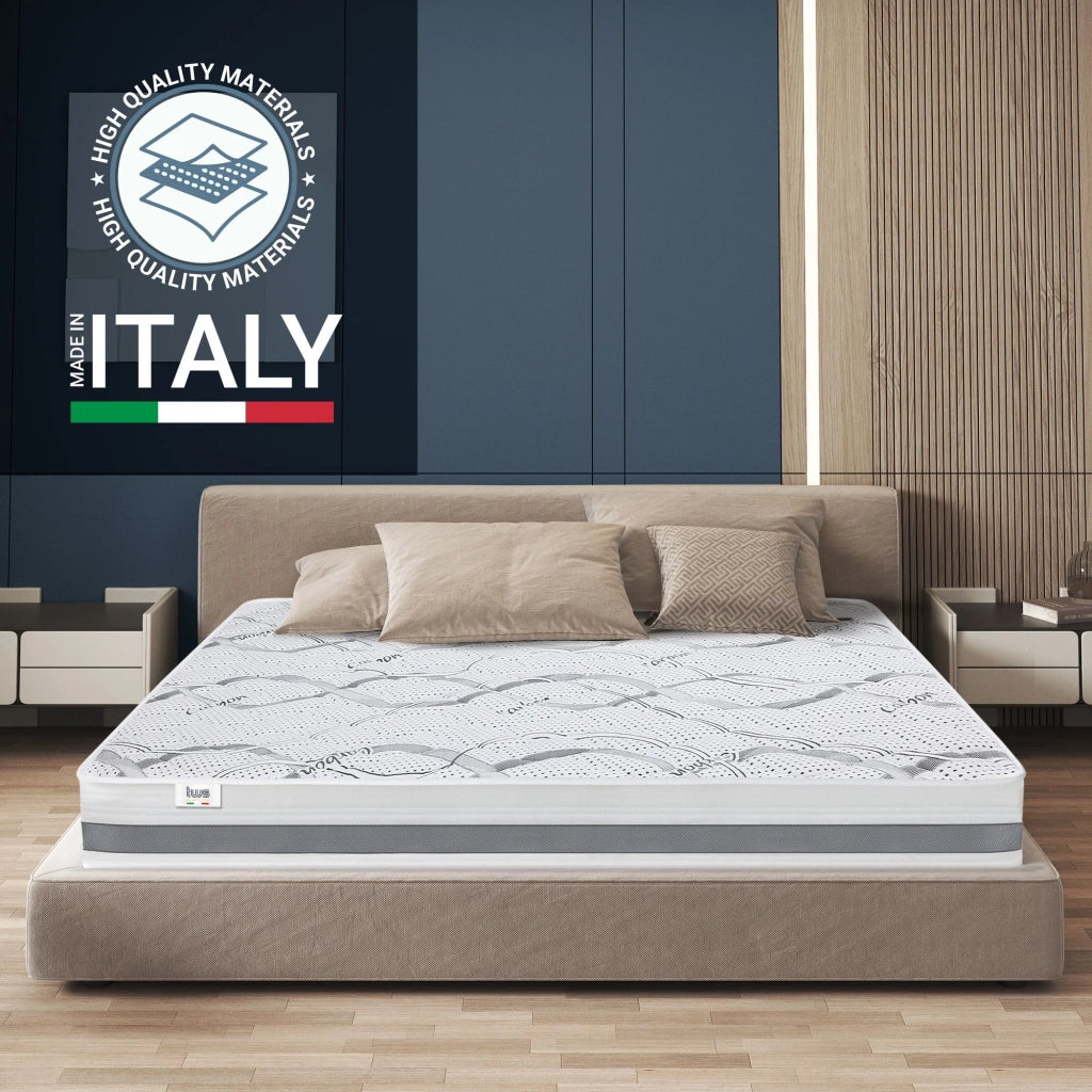 Materasso in Memory Foam Singolo 85x205 Altezza 22 cm | Rigidità media/alta | Tessuto Anallergico e Traspirante | Proprieta' Ortopediche Automodellanti | Prodotto in Italia