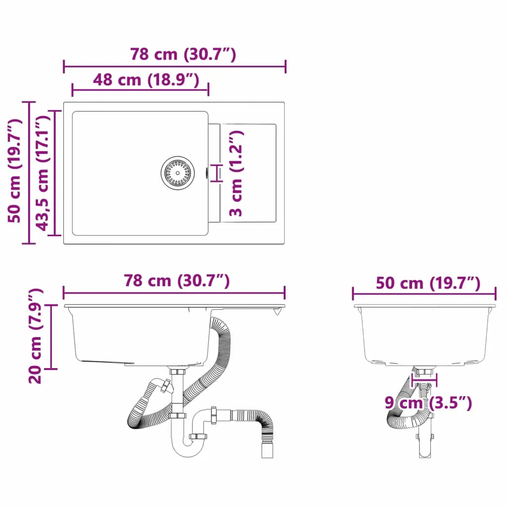 Lavello Grigio 780 x 500 mm 80% Quarzo e 20% Resina CFW7736878
