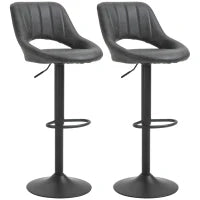 Set 2 Sgabelli da Bar Girevoli con Schienale e Poggiapiedi, Sgabelli Alti Moderni con Altezza Regolabile Base in Metallo Seduta Finta Pelle Grigia, 47x52x87-109cm