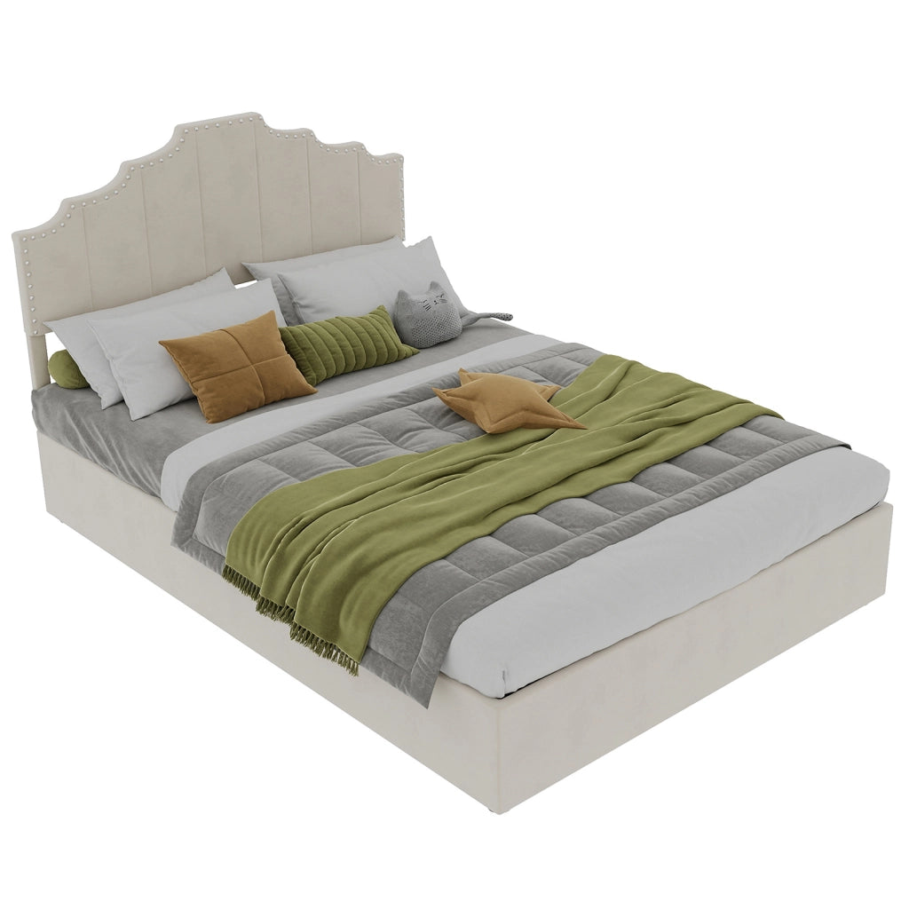 Letto Contenitore Imbottito ¨C MINIMAL ¨C Testiera Morbida, Beige, 140x200