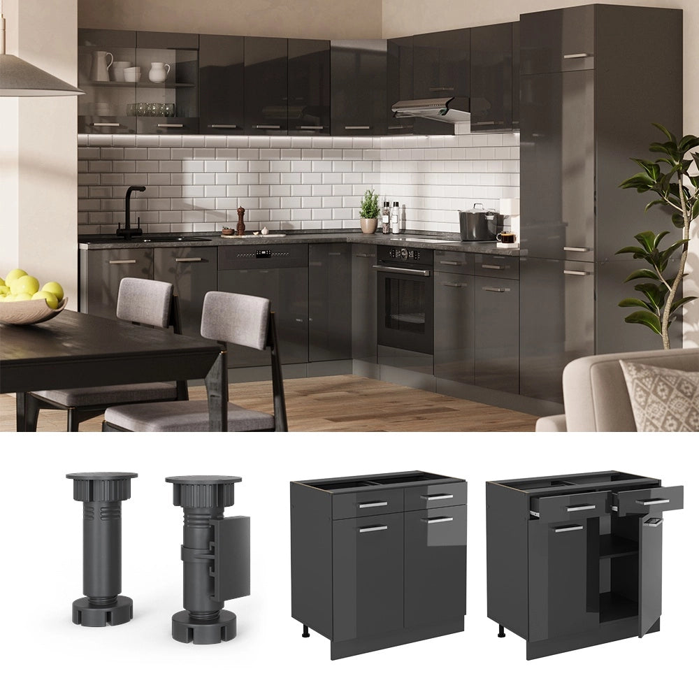 Mobiletto base per cucina R-Line Antracite lucido/Antracite 80 cm PL Marmo Vicco